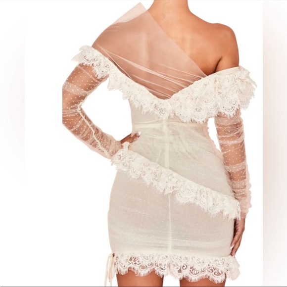 House of CB ‘Sorrel’ Ivory Lace Frill Tulle Asymmetric Minidress NWT - Picture 11 of 15